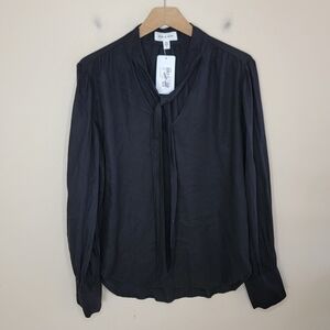 NWT Cloth & Stone | Black Tie Neck Long Sleeve Blouse Size Large